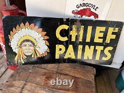 Enseigne publicitaire en tôle double face d'origine de Vintage Original Chief Paints