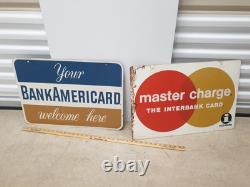 Ensemble Vtg Panneau Double Face de Carte de Crédit BankAmericard Gas Master Charge des Années 1960