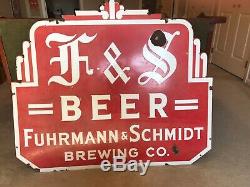 F & S Bière En Porcelaine Double Face Sign Fuhrmann & Schmidt Brewing Co Shamokin Pa