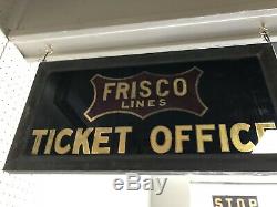 Frisco Railroad Frisco Lines Enseigne De Billetterie Double Face Des Années 1900 Rare