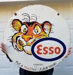 Géant 30 Double Face Esso Tiger Porcelain Signe Oil Gas
