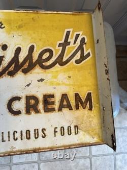 Glace Bissett - Une délicieuse enseigne publicitaire à double face avec bride