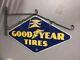Goodyear Originale 1941 Porcelain Double Face Sign W / Support Psir