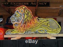 Grand 6' Vintage Lion Double Face Enseignes Lumineuses Antique Patine Cirque Zoo Oil Gas