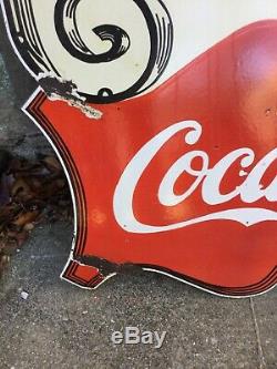 Grand Coca Cola Double Face Porcelaine Signe