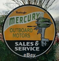 Grand Old Utilisé 1950 Mercury Outboard Motors Double Face En Porcelaine Pancarte De Métal