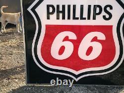 Grand Original Phillips 66 Signe Double Sided Dans Hanger Vintage Gas Oil Station