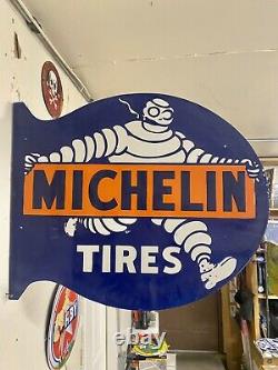 Grand Pneu Michelin Porcelaine Signe Émail 22x19 Double Face Flange Shop