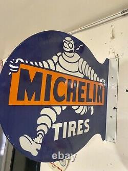 Grand Pneu Michelin Porcelaine Signe Émail 22x19 Double Face Flange Shop
