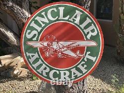 Grand Style Vintage Sinclair Aircraft Porcelaine Double Face Signe 30 Pouces