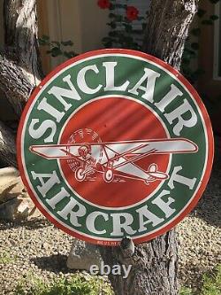 Grand Style Vintage Sinclair Aircraft Porcelaine Double Face Signe 30 Pouces