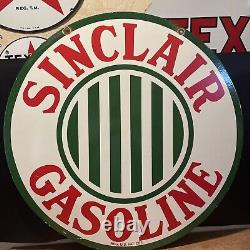 Grand Vintage'sinclair Gasoline'' Double Face 30 Pouces Porcelaine Enseigne De Distributeur