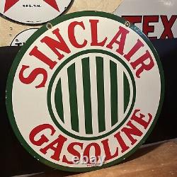 Grand Vintage'sinclair Gasoline'' Double Face 30 Pouces Porcelaine Enseigne De Distributeur