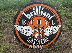 Grand panneau de station-service en porcelaine Ethyl Gasolene à double face de l'heure 19