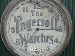 Grande Montres Ingersoll Antique Double Sided Trade Pancarte De Métal 24 Horloge Ronde