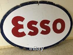Grande Plaque Signalétique En Céramique Double Face Esso Original 1950 Pour Essence Station Oil