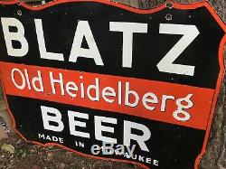 Grande Publicité Originale Blatz Beer Double Face Porcelaine Signe 45