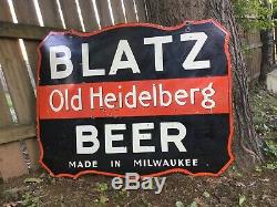 Grande Publicité Originale Blatz Beer Double Face Porcelaine Signe 45