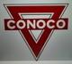 Grande Enseigne Conoco Triangulaire Double Face En Acier &eacute;maill&eacute;, Robuste Et D&eacute;coup&eacute;e &agrave; La Forme, 36 X 38