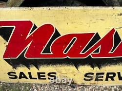 Grande enseigne ORIGINALE Vintage NASH SALES & SERVICE Double Face avec une superbe patine Concessionnaire