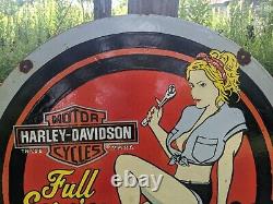 Grande enseigne de moto en porcelaine vintage double face Harley Davison de 1964