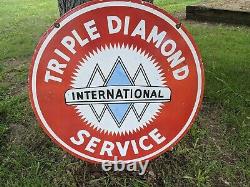 Grande enseigne de tracteur en porcelaine métallique internationale à triple face et double face de 30 pouces avec des diamants