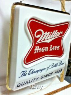Horloge Miller Signe De La Bière 1957 High Life Double Face Pendaison Éclairé Barre Lumineuse Vieux