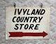 Ivyland Country Store Double Sided Metal Des Années 1940 Signe Pennsylvania Pa Vintage