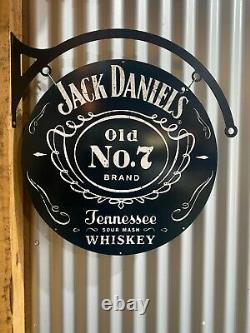 Jack Daniels Énorme Enseigne En Métal D'étain Avec Hangar Double Côté Barre Homme Grotte