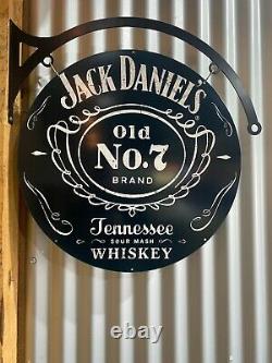 Jack Daniels Énorme Enseigne En Métal D'étain Avec Hangar Double Côté Barre Homme Grotte