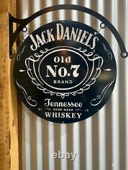 Jack Daniels Énorme Enseigne En Métal D'étain Avec Hangar Double Côté Barre Homme Grotte
