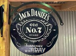 Jack Daniels Énorme Enseigne En Métal D'étain Avec Hangar Double Côté Barre Homme Grotte