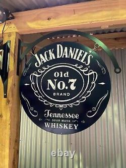 Jack Daniels Énorme Enseigne En Métal D'étain Avec Hangar Double Côté Barre Homme Grotte