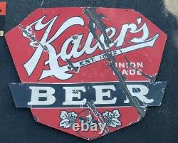 Kaiers Beer Ds Double Sided Porcelaine Publicité Inscription Mahanoy City Pa Cheval