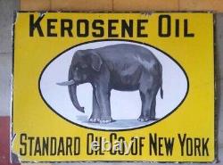 Kerosene Oil Standard Oil Co. De New York Double Face Panneau D'affichage En Émanel Vintage
