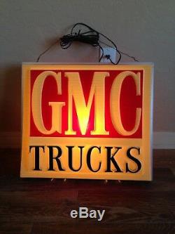 Lampe De Signalisation Publicitaire Rétro-éclairée Vintage Gmc Trucks D'un Concessionnaire À Double Face