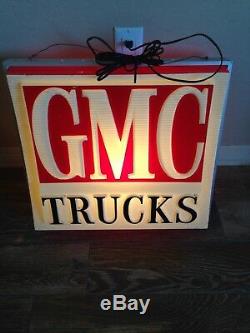Lampe Lumineuse Avec Enseigne Publicitaire Vintage Gmc Trucks D'un Concessionnaire Double Face