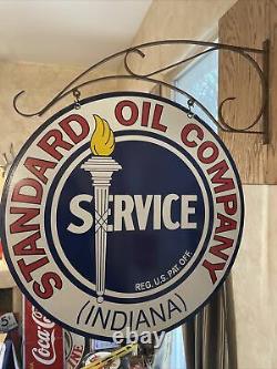Large Vintage''standard Oil''' Double Sided With Bracket 30 Inch Porcelaine Signal