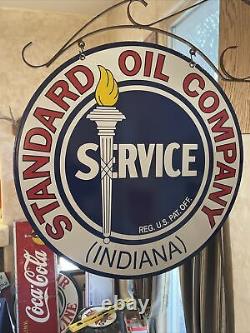 Large Vintage''standard Oil''' Double Sided With Bracket 30 Inch Porcelaine Signal
