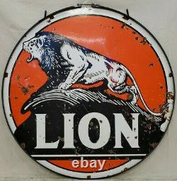 Lion Gas Oil Vintage Collectionable Porcelaine Double Sided Sign