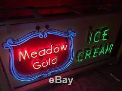 Meadow Gold Ice Cream Produits Laitiers Double Face Vintage Rare Old 3 Couleurs Néon Soda