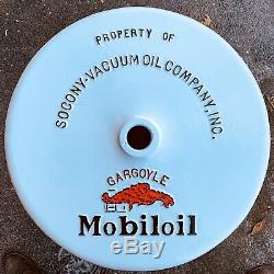 Mobiloil Gargoyle Porcelaine Double Face Curb Lollipop Signe Base 23,5 Pouces