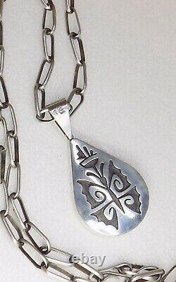 Native American Sterling Double Sided Pendentif 36.8g Signé Trinidad Lucas Hopi