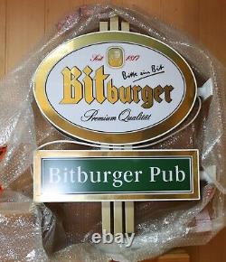 Nouveau ! Enseigne de bière Bitburger rare, double face, montée sur le côté du pub