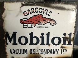 Old Vintage Mobiloil Gargoyle Enamel Double Side Garage Oil Panneau Publicitaire Gc