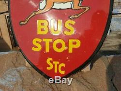 Old Vintage Rare Double 1930 Sided Stc Bus Stop Ad Émail Sign Board