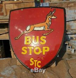 Old Vintage Rare Double 1930 Sided Stc Bus Stop Ad Émail Sign Board