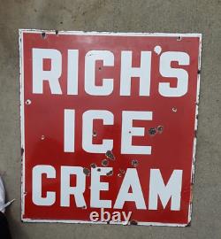 Orig. Les Années 1940. Rich's Ice Cream Double Sided Porcelaine Signe. 24 X 26