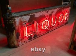 Orig Vintage Liquor Double Sided Neon Sign Antique Patina Pub Bar Mancave Taverne