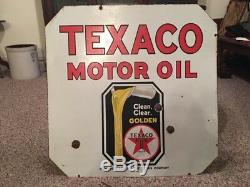 Original 1936 Texaco Golden Motor Oil Signe Double Face Porcelaine 30x30